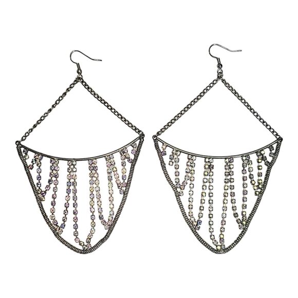 Vintage Aurora Borealis Rhinestone Chandelier Earrings 5"‎ - Picture 2 of 13